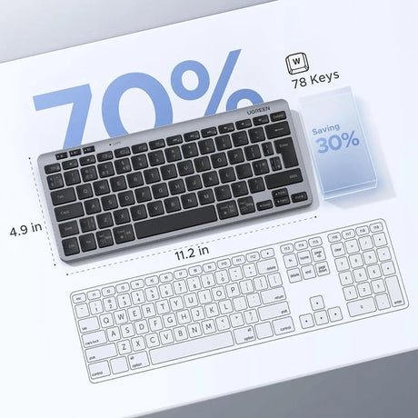 Tastatura/Mouse Ugreen Wireless Keyboard (75049), Bluetooth 5.3, Multi-Device, Easy Switch, Compact Design, Silent Typing, 78 Keys, Negru