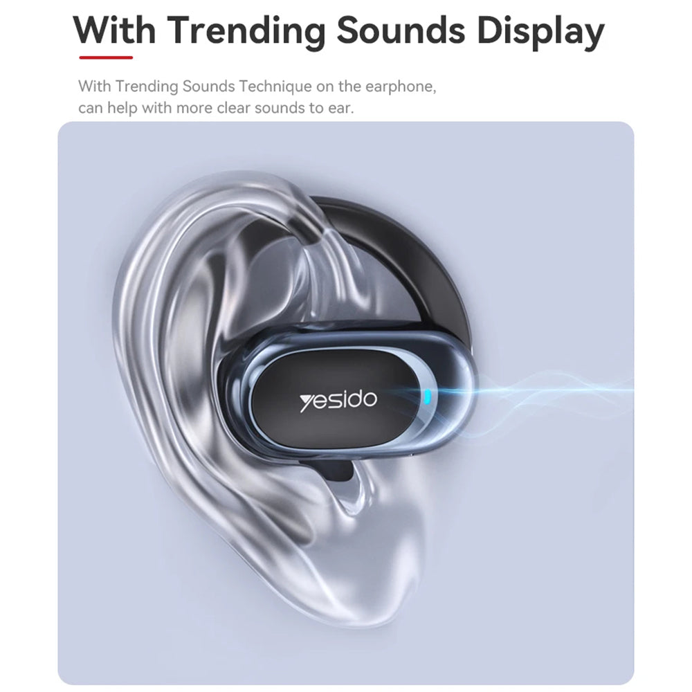 Casti Yesido (YSP13), with Bluetooth V5.3, Open-ear Design, Air Conduction Sound, 600mAh, LED, Negru
