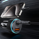 Incarcator Yesido Car (Y60), Cable Type-C to Lightning Included, Lightning/USB-A/USB-C Ports, 38W, Fast Charging, Negru