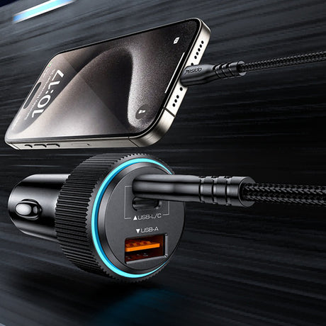 Incarcator Yesido Car (Y60), Cable Type-C to Lightning Included, Lightning/USB-A/USB-C Ports, 38W, Fast Charging, Negru