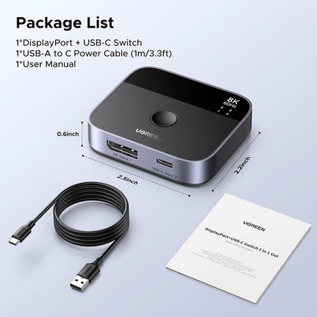 Adaptor Ugreen Adapter (65878), Switch Type-C, DP to Type-C, DP, UHD 4K@240Hz, 3D HDR, Plug&Play, Stable Transmission, Negru