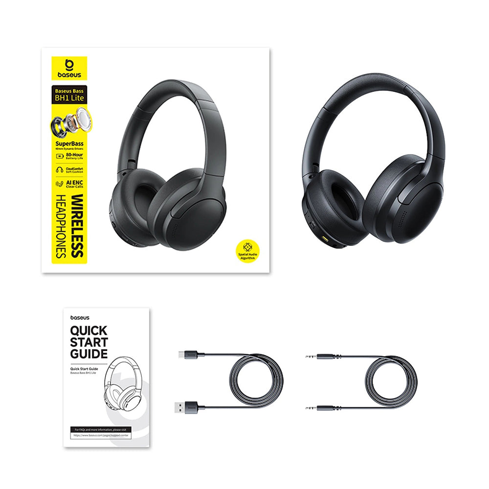 Casti Baseus Wireless BH1 Lite (A0203C00), On-Ear, Bluetooth V6.0, AI ENC Technology, Negru