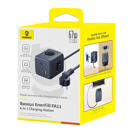 Gadget Baseus Extension Cord EnerFill FA11 (E00082100123-00), 3 x EU Socket, USB, Type-C, 67W, 1.5m, Negru