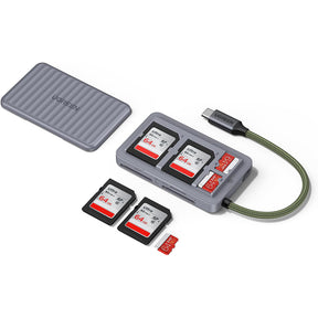 Stocare Ugreen Card Reader (55886), Type-C to 2x SD, TF Card, Dual Connector, 170MB/s, Plug&Play, Built-in Cable, Gri