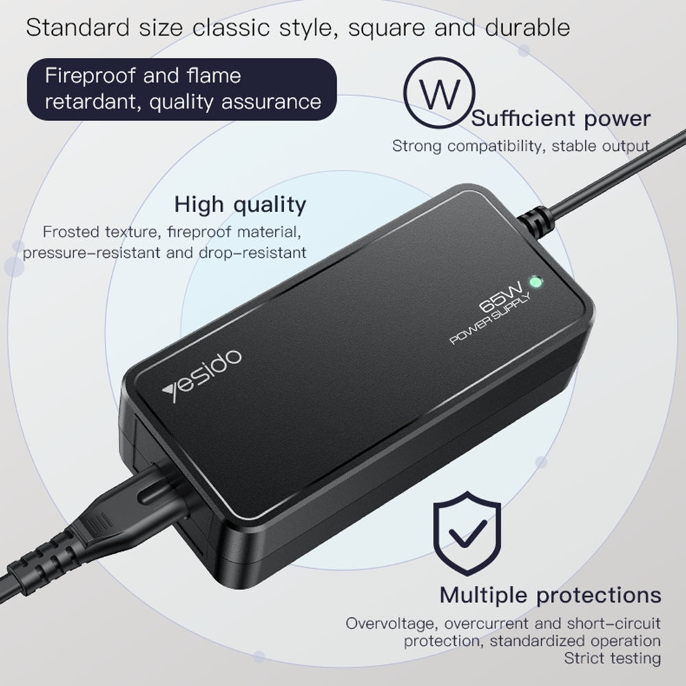 Adaptor Yesido Universal Laptop (CG11E), 65W, Negru