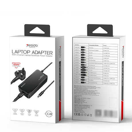 Adaptor Yesido Universal Laptop (CG11E), 65W, Negru