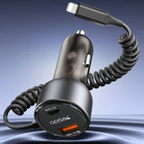 Incarcator Yesido Car (Y57), with Lightning Spring Cable, Type-C/USB-A Ports, 50W, Fast Charging, Negru
