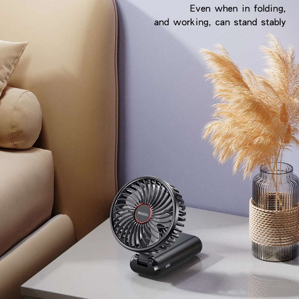 Yesido Mini Handheld Fan (YF10), Power Bank, Foldable, 3 Speed Levels, Phone Holder, 4000mAh, Type-C, Negru