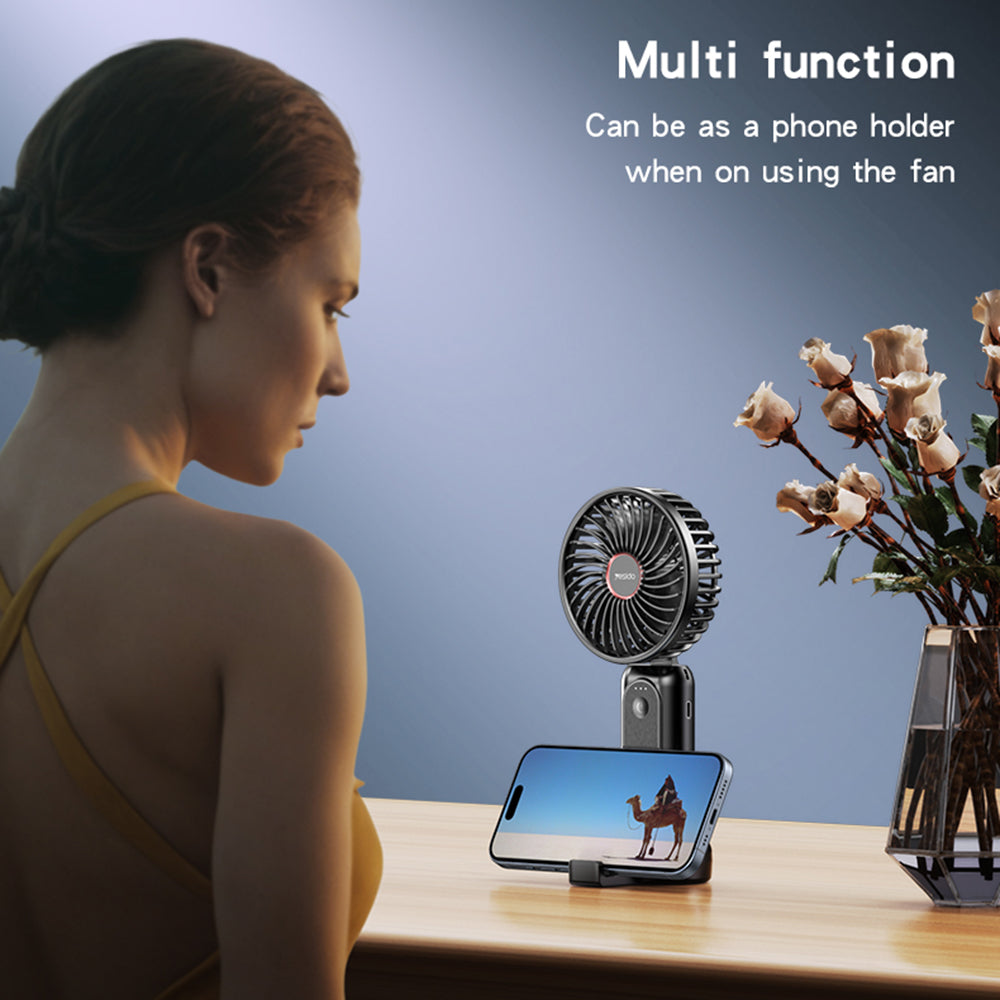 Yesido Mini Handheld Fan (YF10), Power Bank, Foldable, 3 Speed Levels, Phone Holder, 4000mAh, Type-C, Negru