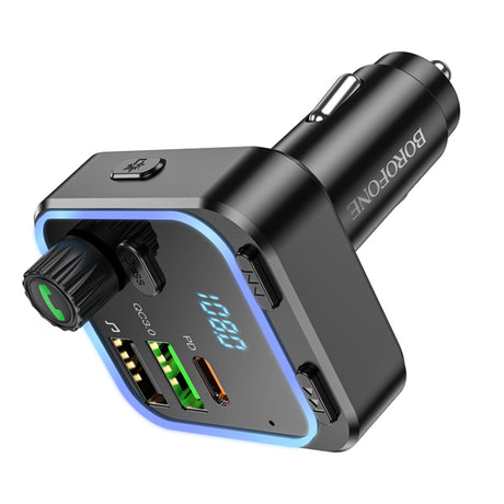 Gadget Borofone FM Modulator and Car Charger Highway (BC53), Bluetooth V5.0, 2x USB, Type-C, 38W, RGB Ambient Lights, Negru