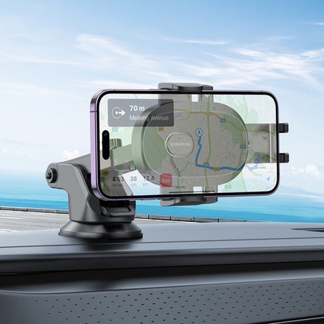 Suport Borofone Grand (BH93), with Suction Cup, for Dashboard/Windshield, 360° Adjust, Telescopic Arm, 4.5–7", Negru