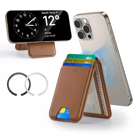 Suport ESR Classic Magnetic Wallet Stand (3C13210300265), with Magnetic Ring, Vegan Leather, Adjustable, 3x Card Slots, Maro