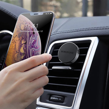Suport Borofone Air (BH8), for Air Vent, Magnetic, Aluminum Alloy + Silicone, Negru
