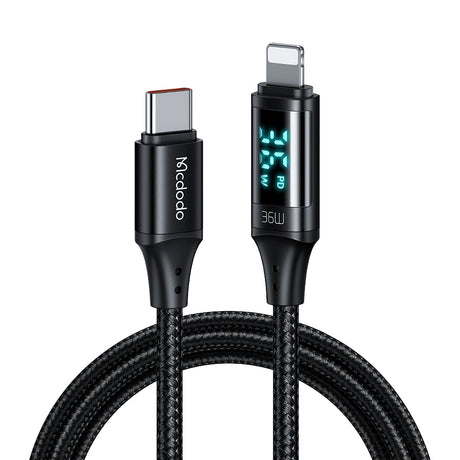 Cablu Mcdodo (CA-1030), Type-C to Lightning, with Digital Display, Nylon Braided, Aluminum Alloy, 36W, 1.2m, Negru