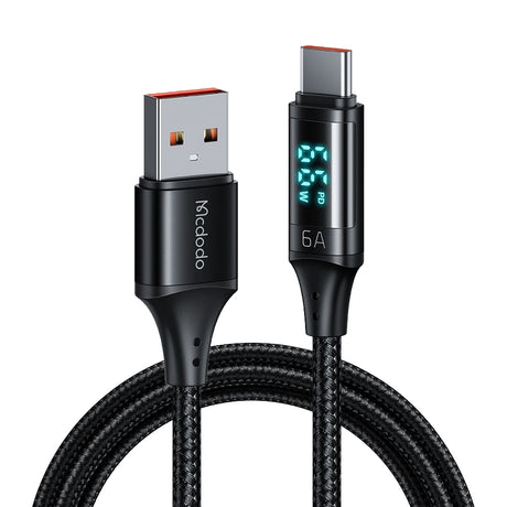 Cablu Mcdodo (CA-1080), USB 2.0 to Type-C, with Digital Display, Nylon Braided, Aluminum Alloy, 6A, 1.2m, Negru