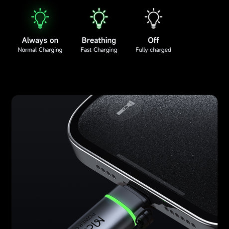 Adaptor Mcdodo Adapter Auto Power Off (OT-2590), USB-C to Lightning, 36W, 3A, 480Mbps, E-Mark Chip, Fast Charge, Lanyard, Negru