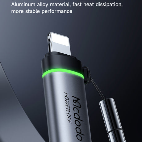 Adaptor Mcdodo Adapter Auto Power Off (OT-2590), USB-C to Lightning, 36W, 3A, 480Mbps, E-Mark Chip, Fast Charge, Lanyard, Negru