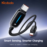 Cablu Mcdodo (CA-0100), with Auto Brightness Adjustment, USB-C to USB-C, 100W, 5A, 1.2m, Negru