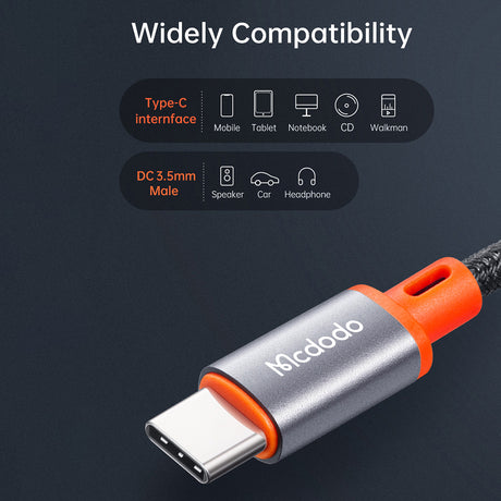 Adaptor Mcdodo Audio Cable (CA-0900), Type-C to Jack 3.5mm, Coil Design, Nylon Braided, 1.8m, Negru