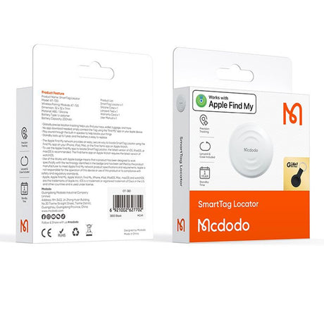 Suport Mcdodo SmartTag Locator (AT-7200), 230mAh, Bluetooth V5.2, IPX4, MFi Certificated, Alb