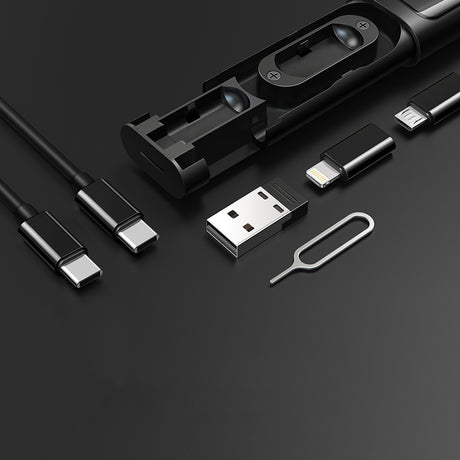 Adaptor Mcdodo Storage Box (WF-1720), USB-C Cable 0.3m, PD60W, USB-C to Micro-USB/iP/USB Adaptor, SIM Eject Pin, Card Slot, Negru