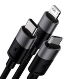 Cablu Baseus StarSpeed (P10319900111-01), USB to Type-C, Lightning, Micro-USB, 100W, 1.5m, Cluster Black