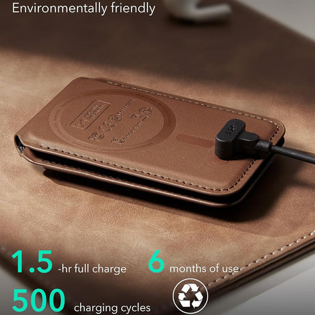 Suport ESR Geo HaloLock Wallet Stand (2K6091062), MagSafe, Vegan Leather, All in One Pocket, Holds 1–5 Cards, Caramel Brown