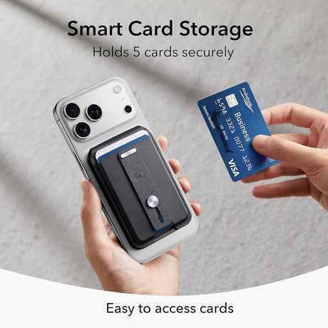 Suport ESR Geo HaloLock Wallet Stand (2K6090163), MagSafe, Vegan Leather, All in One Pocket, Holds 1–5 Cards, RFID Blocking Tech, Negru Profund