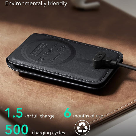 Suport ESR Geo HaloLock Wallet Stand (2K6090163), MagSafe, Vegan Leather, All in One Pocket, Holds 1–5 Cards, RFID Blocking Tech, Negru Profund