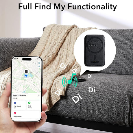 Suport ESR Geo HaloLock Wallet Stand (2K6090163), MagSafe, Vegan Leather, All in One Pocket, Holds 1–5 Cards, RFID Blocking Tech, Negru Profund