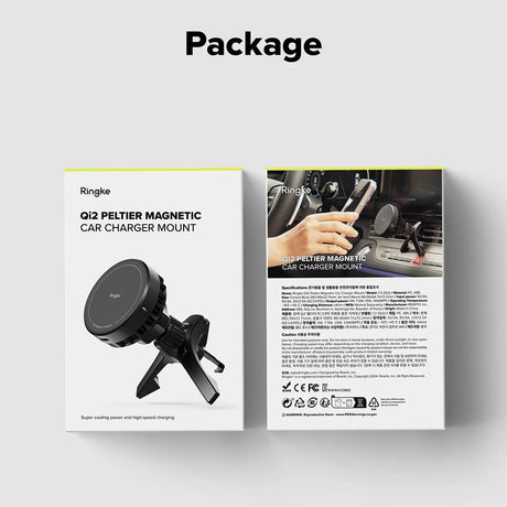 Suport Ringke with Wireless Charging Peltier, Magnetic, Qi2, for Air Vent, 15W, Negru