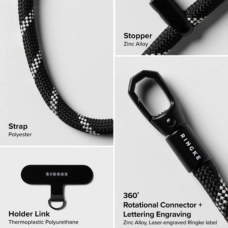Suport Ringke Universal Hand Strap Link Flow P-Type, Crossbody Lanyard for Phone Cases, Adjustable, Shade Black