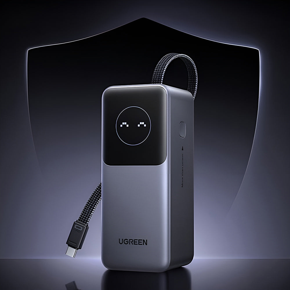 Baterie externa Ugreen PB723 (55365B), with Built-in USB-C cable, USB, Type-C, Digital Display, 20000mAh, 130W, Gri