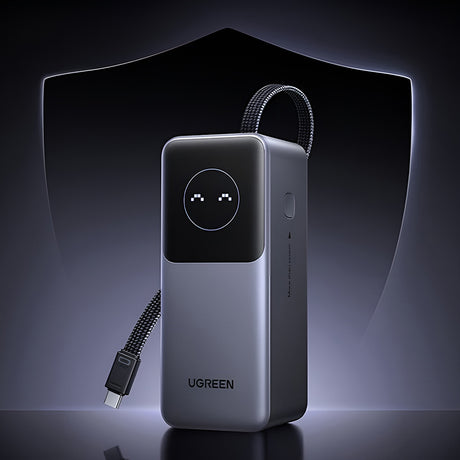 Baterie externa Ugreen PB723 (55365B), with Built-in USB-C cable, USB, Type-C, Digital Display, 20000mAh, 130W, Gri