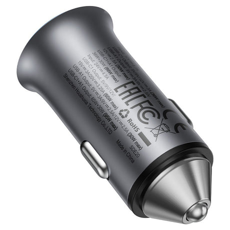 Incarcator Acefast Car (B16), Fast Charge, USB, Type-C, 95W, PD3.0, Ice-blue Ambient Light, Aluminium Alloy, Metal Gray