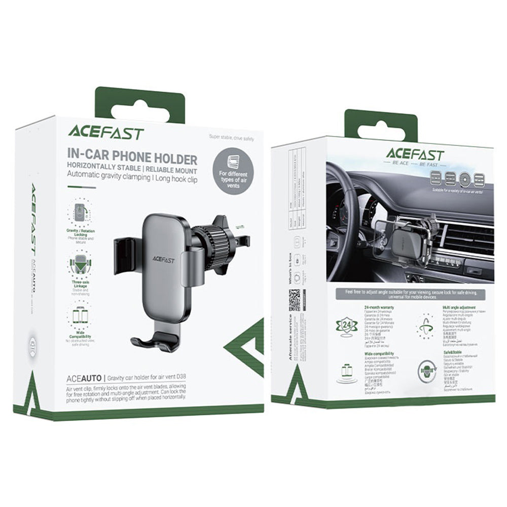 Suport Acefast Gravity (D38), for Air Vent, Stable Gravity Grip, Adjustable, Non-Slip, Universal, Metal Gray