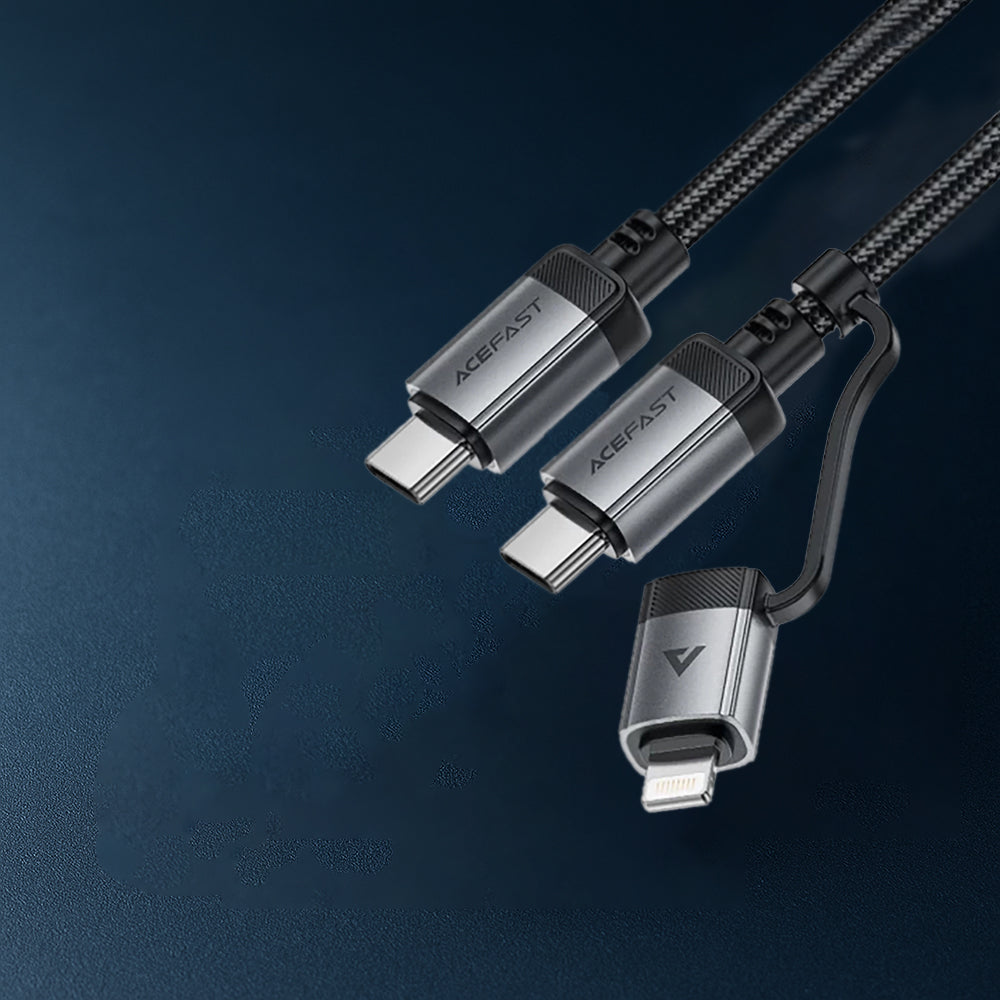 Cablu Acefast (C20-01), USB-C to Type-C, Lightning, 60W, Fast Charging, Bend-Resistant, MFi Certified, 1.2m, Negru
