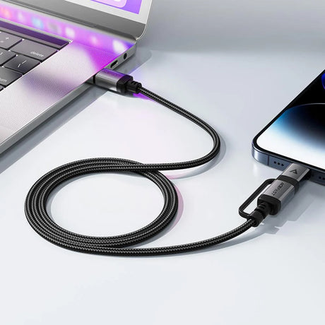Cablu Acefast (C20-01), USB-C to Type-C, Lightning, 60W, Fast Charging, Bend-Resistant, MFi Certified, 1.2m, Negru