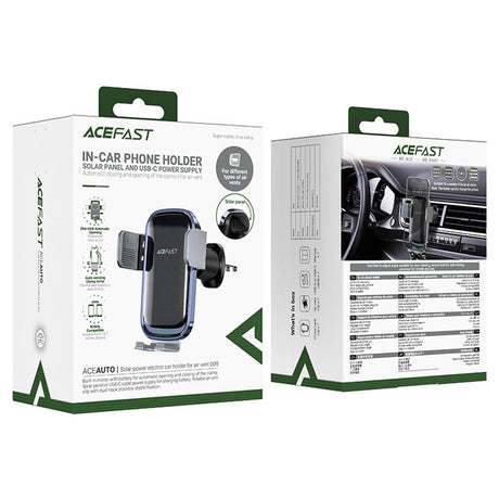 Suport Acefast with Wireless Charging (D39), for Air Vent, with Solar Panel, Battery, Automatic Arms, Negru