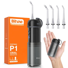 Bitvae Water Flosser P1 (BVP1), with Telescopic Water Tank, 4x 360° Rotating Nozzle, for Sensitive Teeth, IPX7, Negru