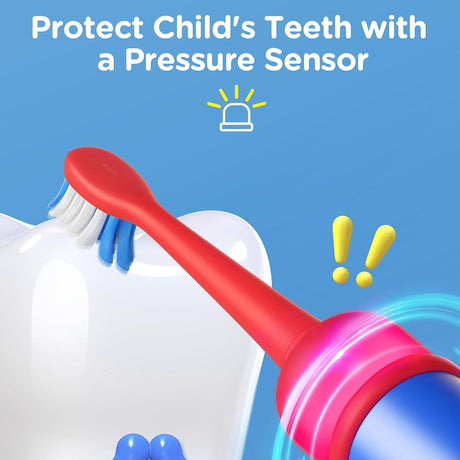 Bitvae Electric Toothbrush (BVK7S), Sonic, for Kids, 3 Modes, with App, Tips set, Pressure Sensor, IPX7, Albastru / Red