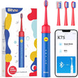 Bitvae Electric Toothbrush (BVK7S), Sonic, for Kids, 3 Modes, with App, Tips set, Pressure Sensor, IPX7, Albastru / Red