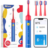 Bitvae Electric Toothbrush (BVK7S), Sonic, for Kids, 3 Modes, with App, Tips set, Pressure Sensor, IPX7, Albastru / Red