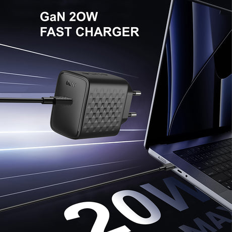 Incarcator Lito (LC13T), with Type-C Cable Included, Type-C, PD20W, GaN, PC Fireproof, EU Plug, Negru