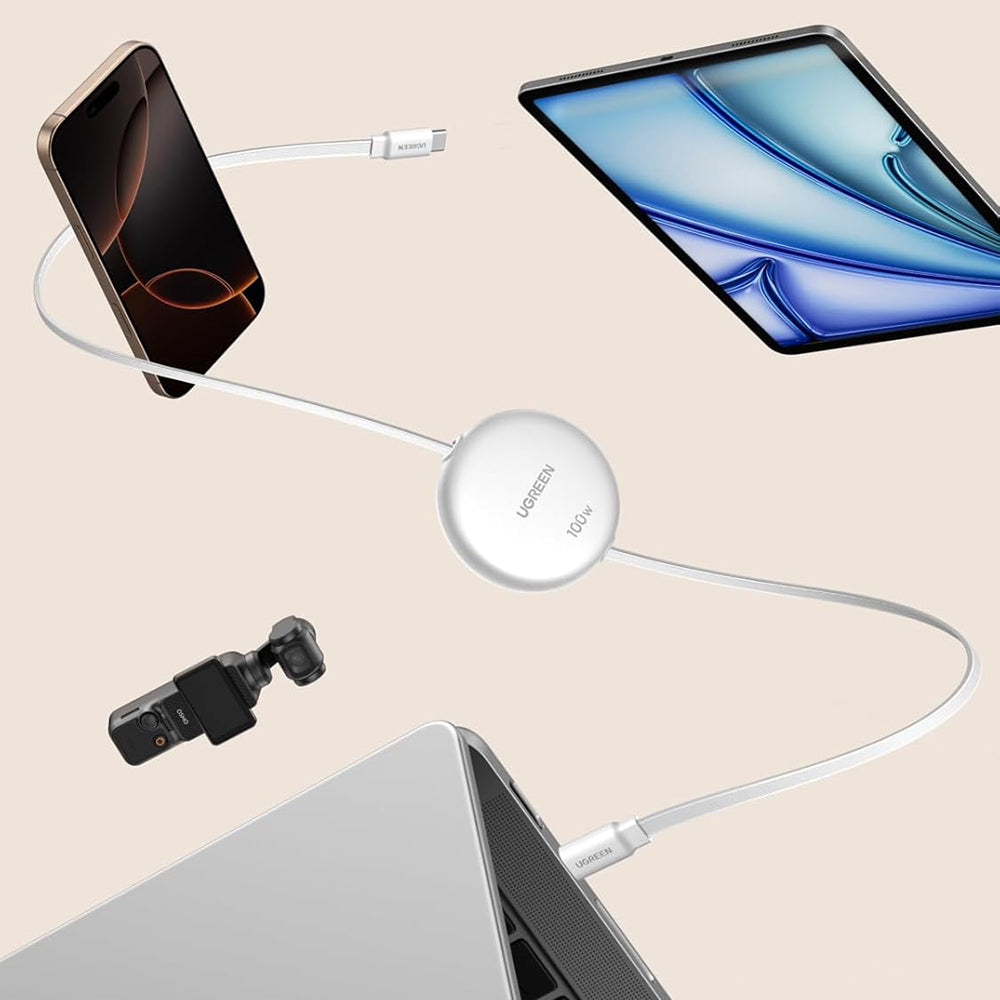 Cablu Ugreen (L531), Type-C to Type-C, Retractable, Fast Charging, PD 3.0, 100W, E-maker Chip, 1m, Alb