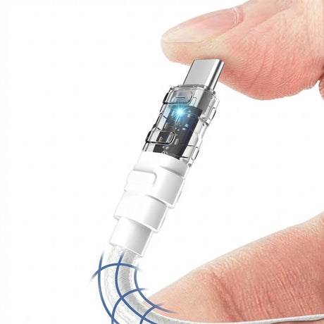 Cablu Lito Mechanical (LD05), Type-C to Type-C, Fast Charging 60W, Transparent Head, LED, Alb