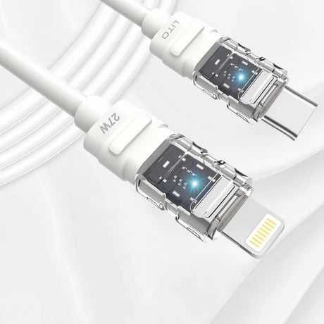 Cablu Lito Mechanical (LD05), Type-C to Lightning, Fast Charging 27W, Transparent Head, LED, Alb