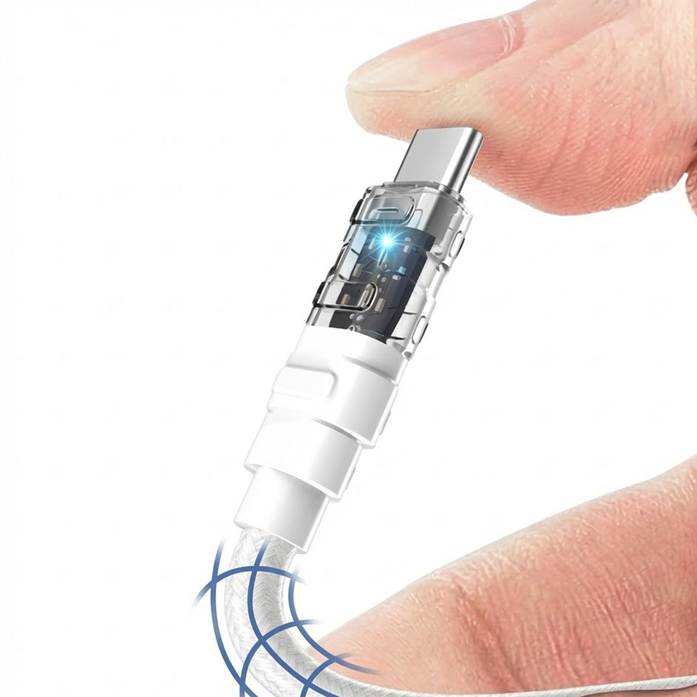 Cablu Lito Mechanical (LD05), Type-C to Lightning, Fast Charging 27W, Transparent Head, LED, Alb
