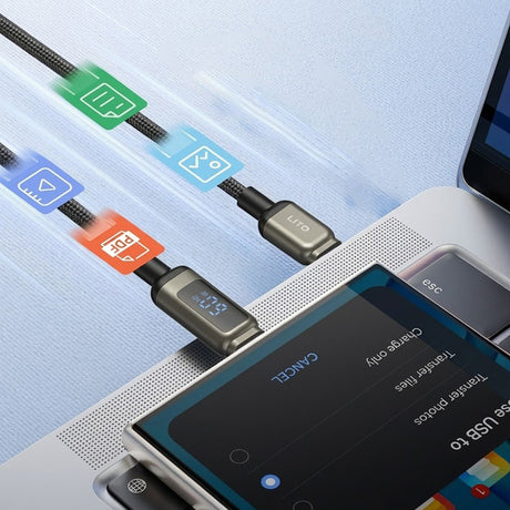 Cablu Lito (LD15), Type-C to Type-C, Fast Charging, Braided Nylon, 60W, LED Display, Negru