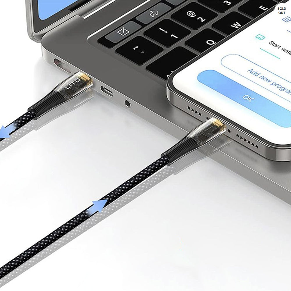 Cablu Lito Transparent (LD01), Type-C to Type-C, Fast Charging 60W, Braided, Gold Plated Interface, 1.2m, Negru